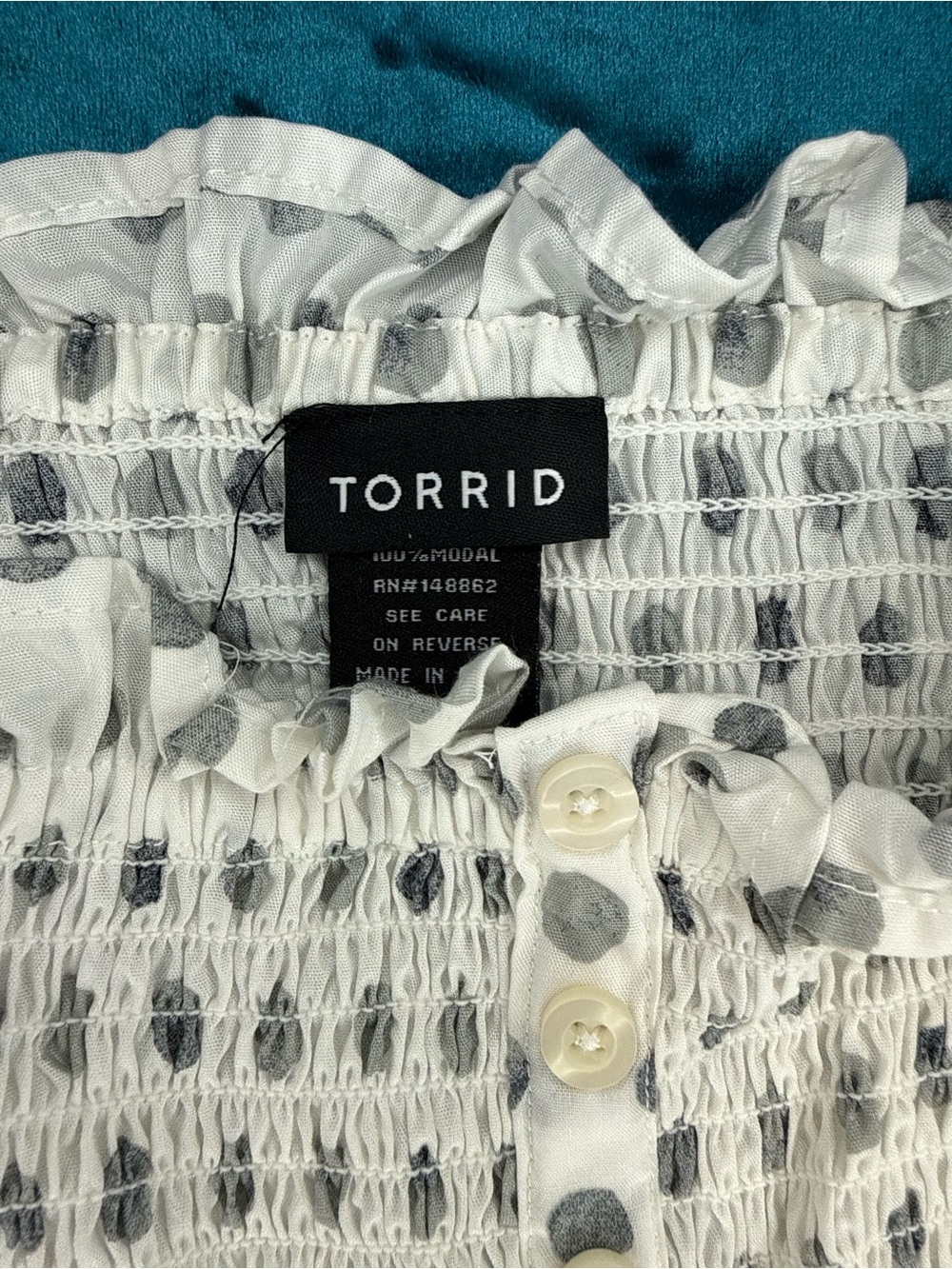 torrid White Polka Dot Off-Shoulder Smocked Peasant Top - Picture 3 of 4